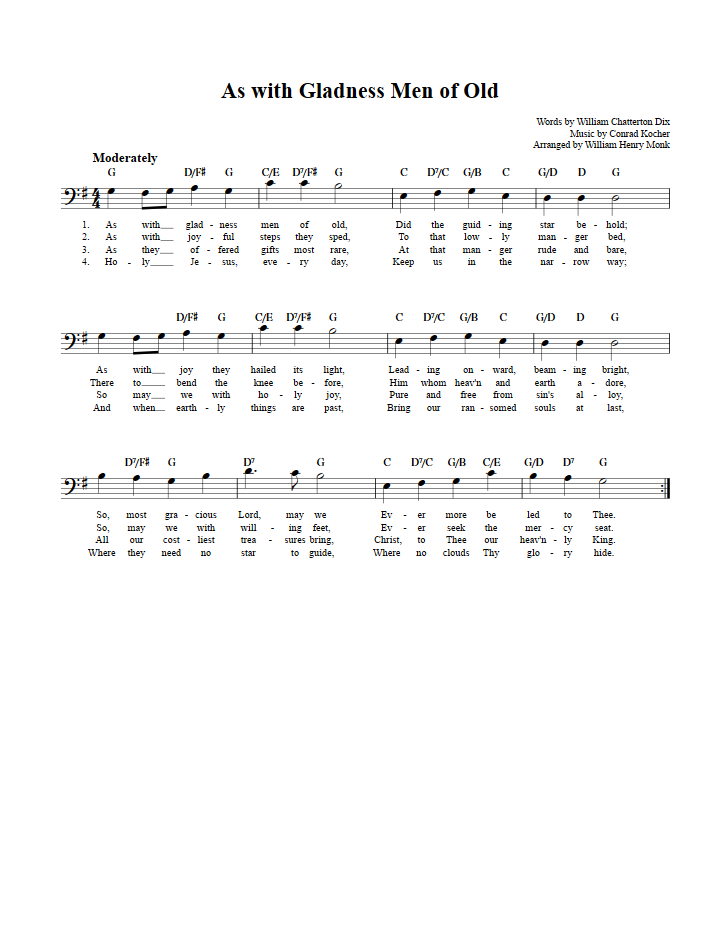 As with Gladness Men of Old Bass Clef Sheet Music