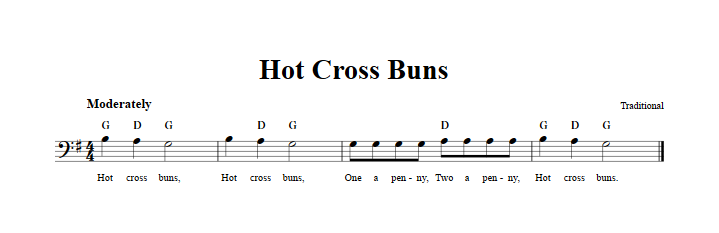 Hot Cross Buns Bass Clef Sheet Music