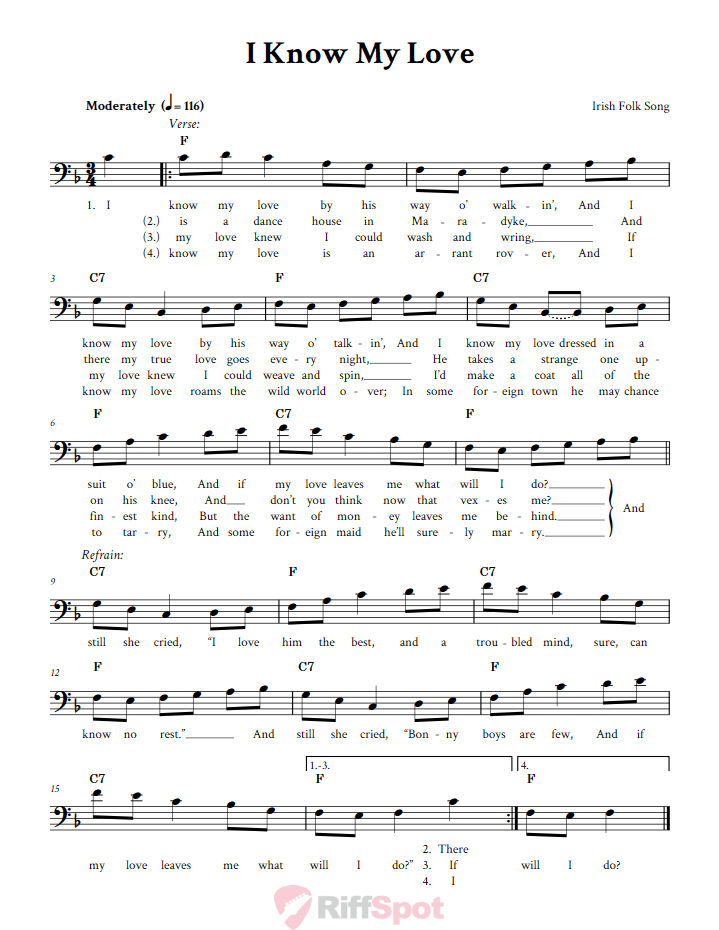 I Know My Love Bass Clef Sheet Music