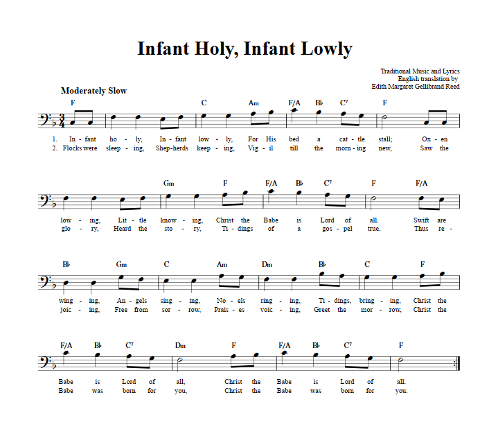 Infant Holy, Infant Lowly Bass Clef Sheet Music