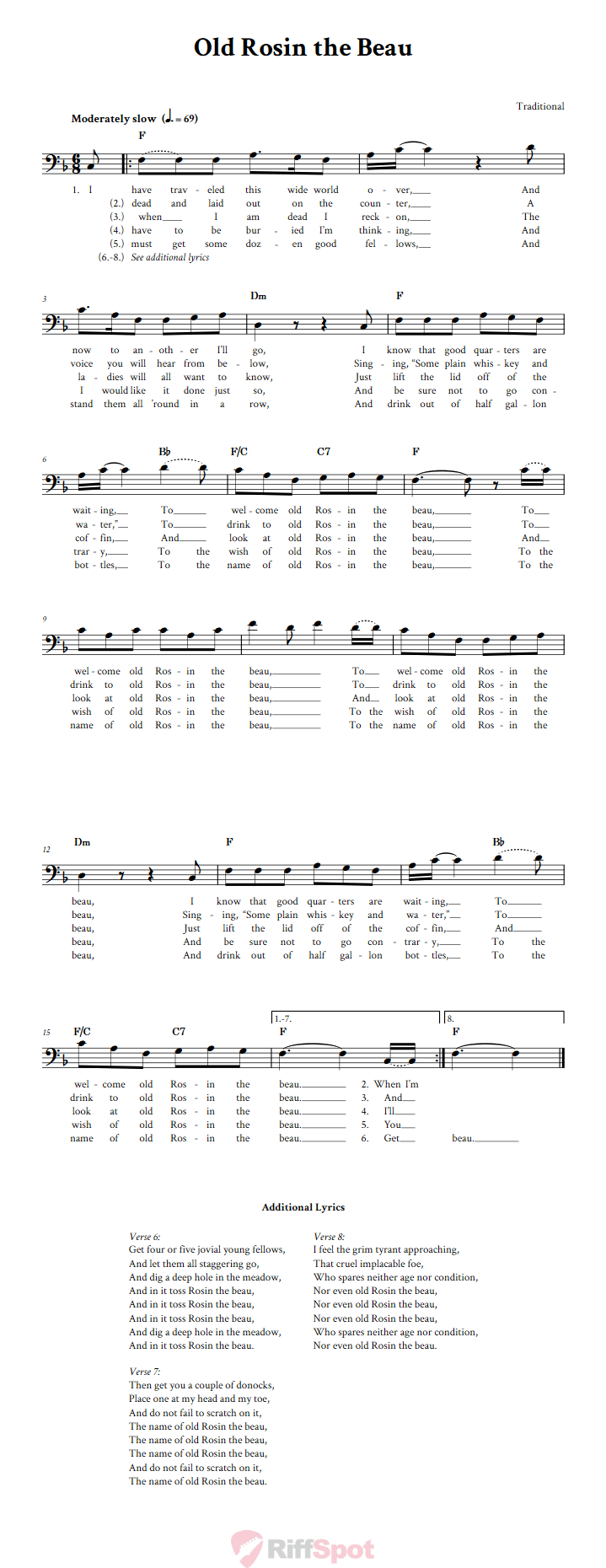 Old Rosin the Beau Bass Clef Sheet Music