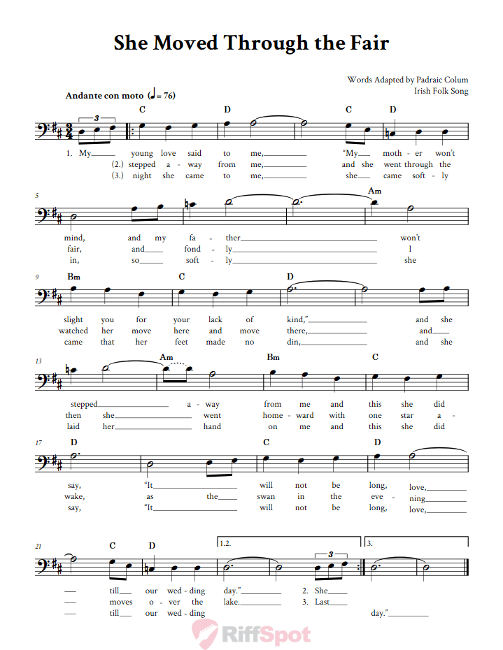 She Moved Through the Fair Bass Clef Sheet Music