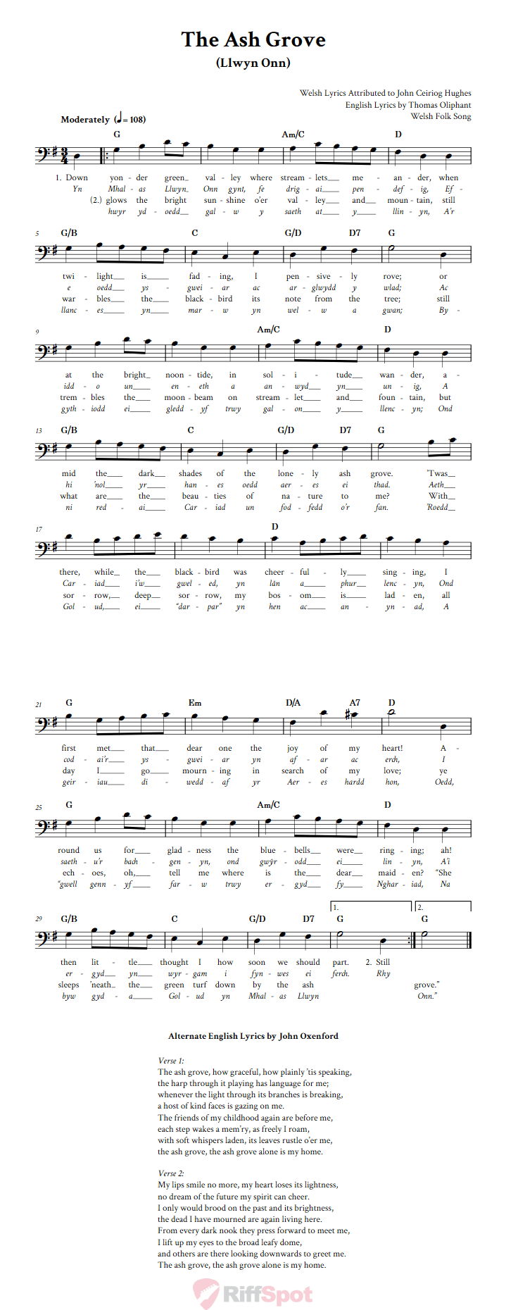 The Ash Grove Bass Clef Sheet Music