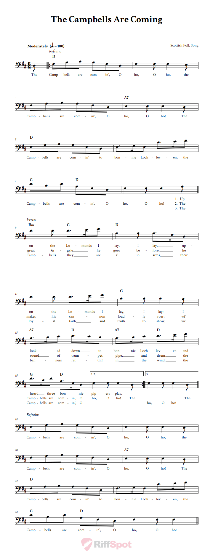 The Campbells Are Coming Bass Clef Sheet Music