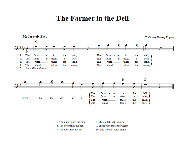 The Farmer in the Dell Bass Clef Sheet Music