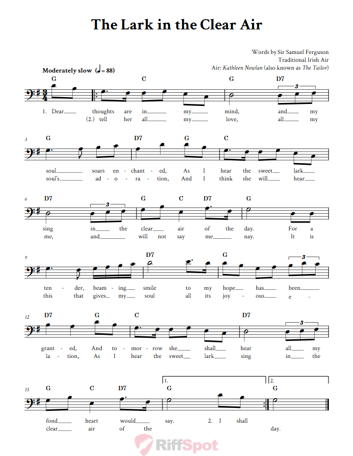 The Lark in the Clear Air Bass Clef Sheet Music