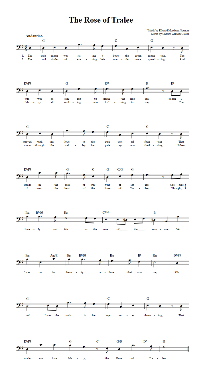 The Rose of Tralee Bass Clef Sheet Music