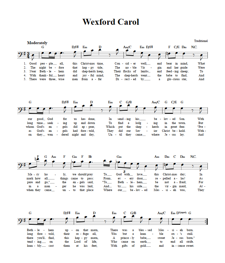 Wexford Carol Bass Clef Sheet Music