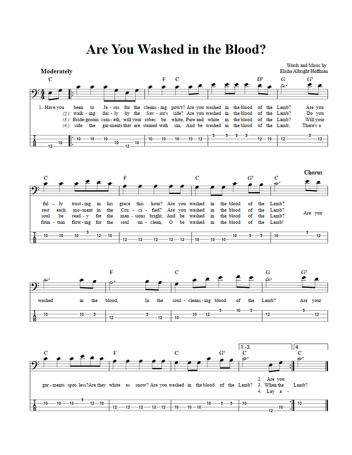 Are You Washed in the Blood?  Bass Guitar Tab