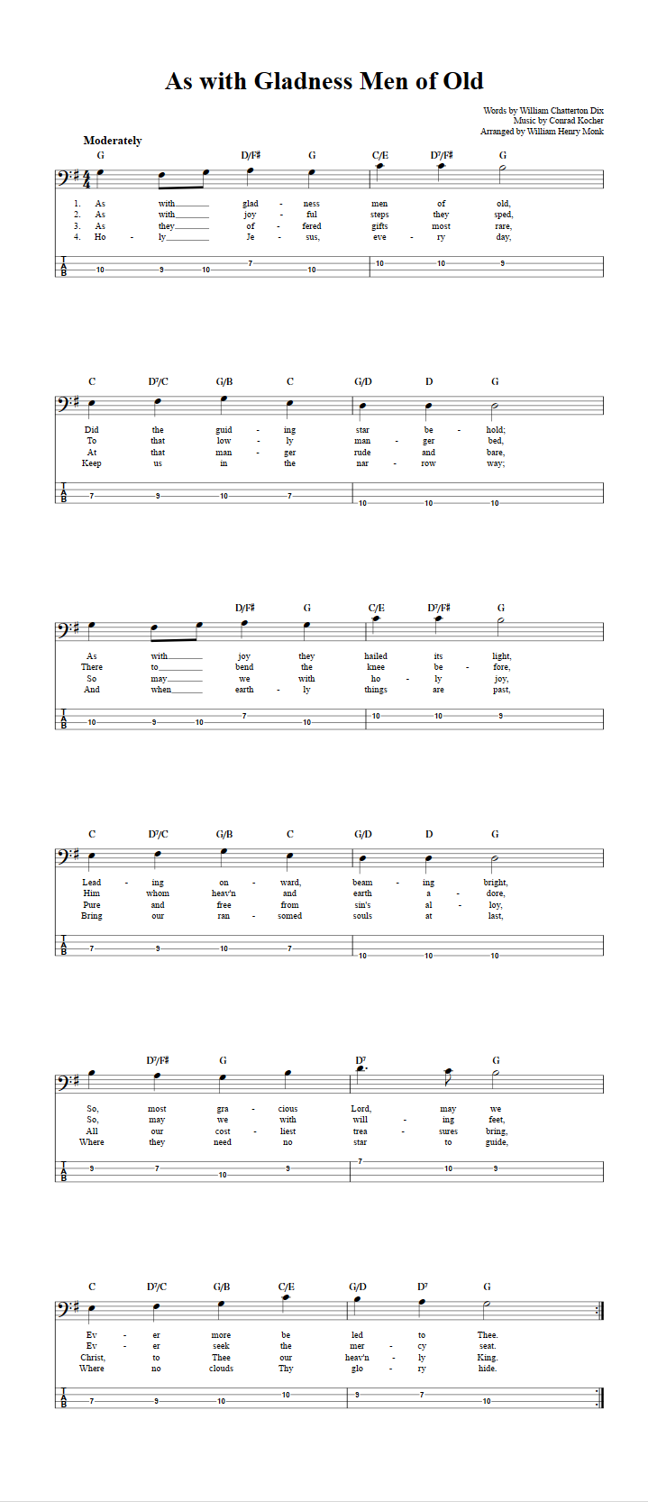 As with Gladness Men of Old  Bass Guitar Tab
