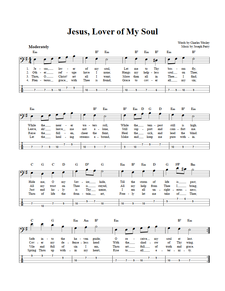 Jesus, Lover of My Soul Bass Guitar Tab