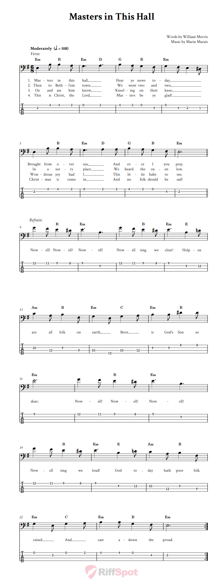 Masters in This Hall Bass Guitar Tab