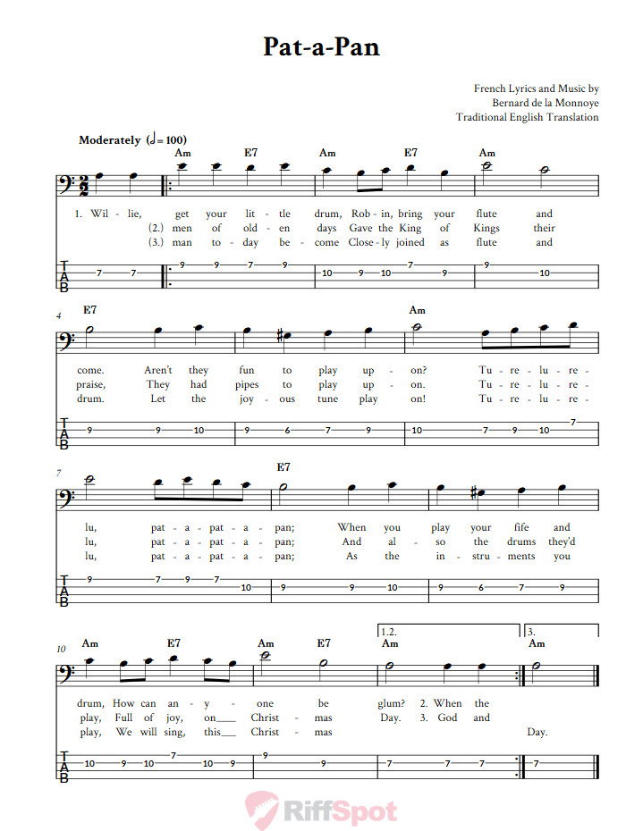 Pat-A-Pan Bass Guitar Tab