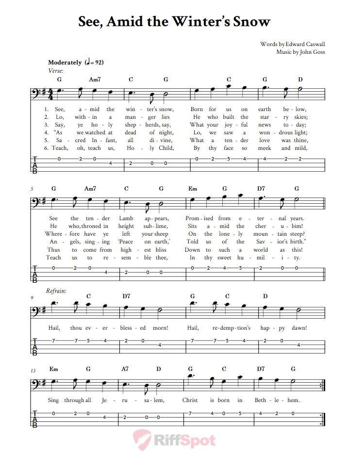 See, Amid the Winter's Snow Bass Guitar Tab