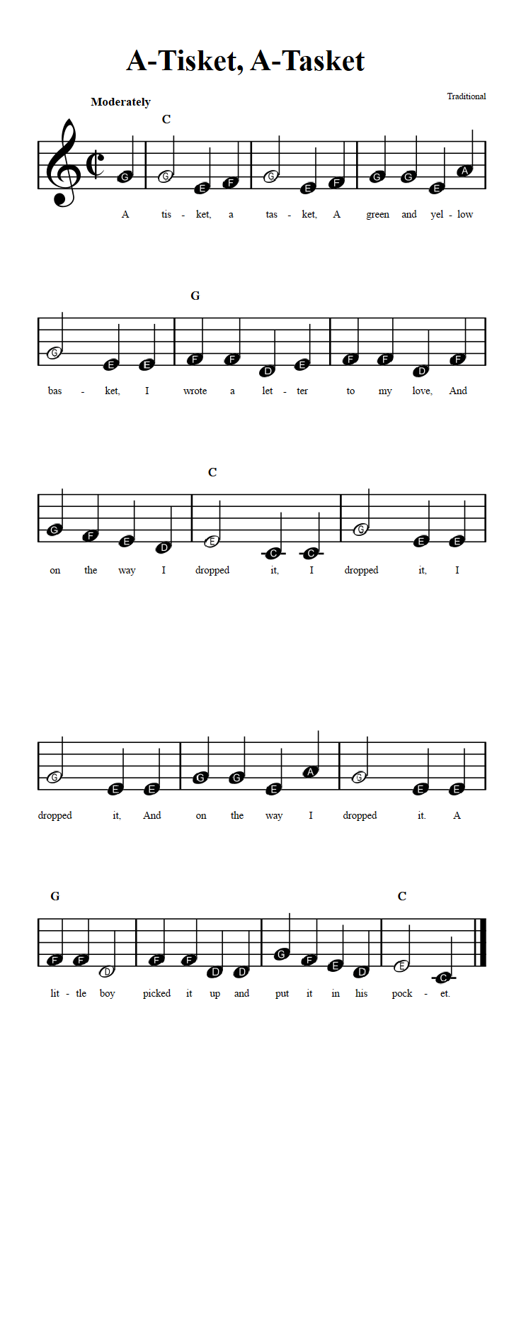 A-Tisket, A-Tasket  Beginner Sheet Music