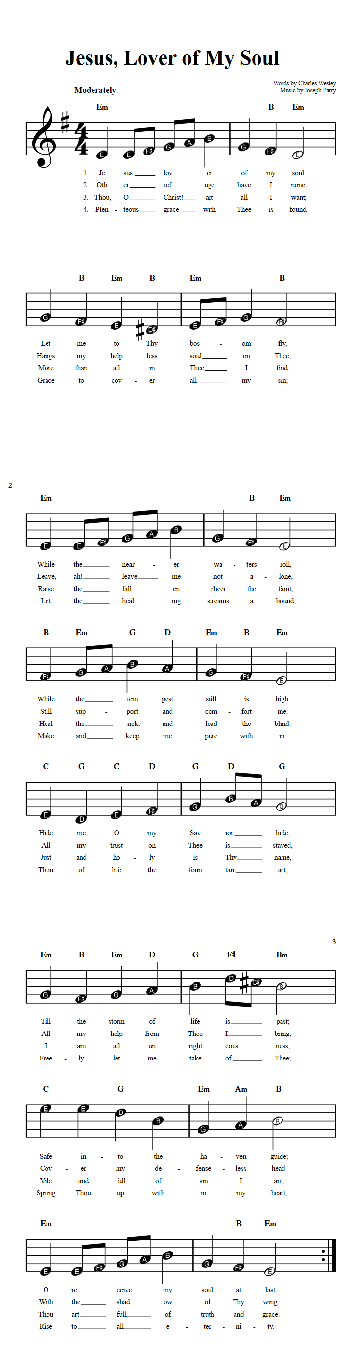 Jesus, Lover of My Soul Beginner Sheet Music