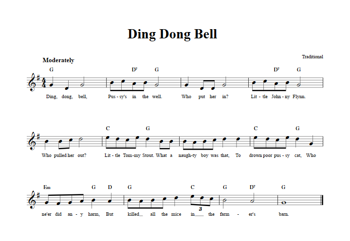 Ding Dong Bell Treble Clef Sheet Music for C Instruments