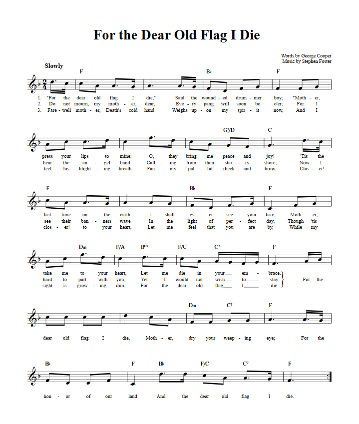 For the Dear Old Flag I Die Treble Clef Sheet Music for C Instruments