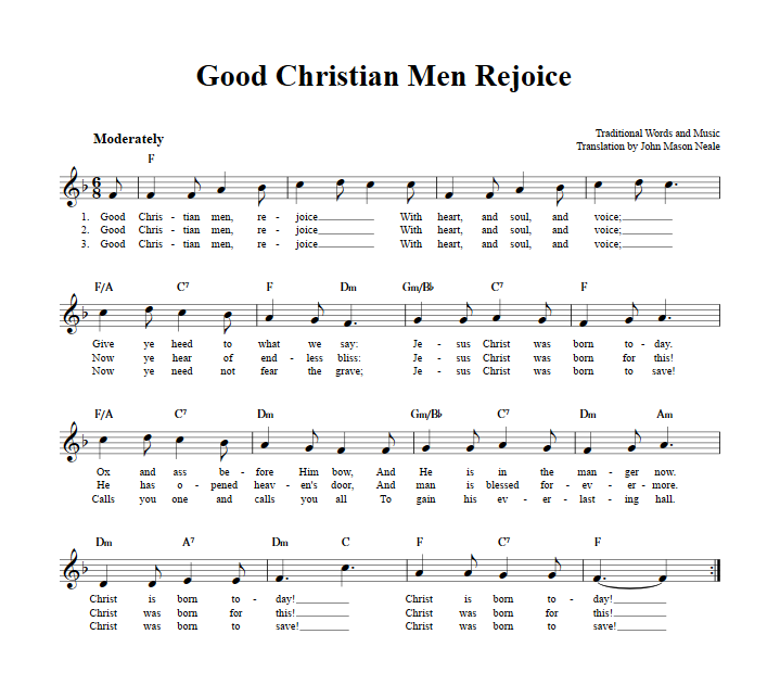 Good Christian Men Rejoice Treble Clef Sheet Music for C Instruments