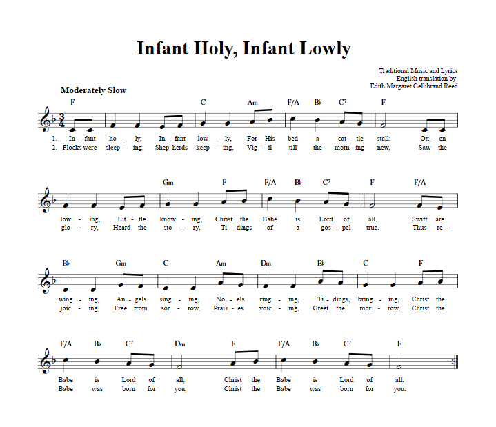 Infant Holy, Infant Lowly Treble Clef Sheet Music for C Instruments