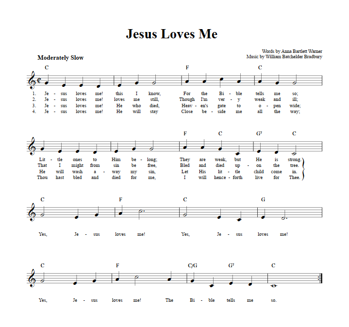 Jesus Loves Me Treble Clef Sheet Music for C Instruments