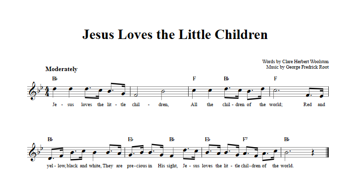 Jesus Loves the Little Children Treble Clef Sheet Music for C Instruments