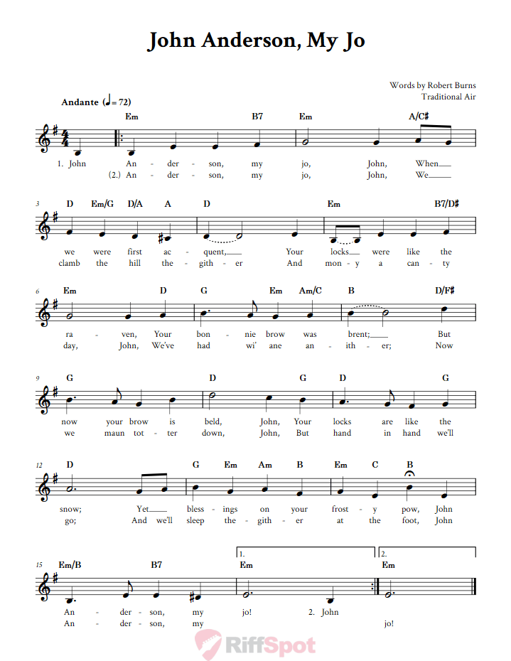John Anderson, My Jo Treble Clef Sheet Music for C Instruments