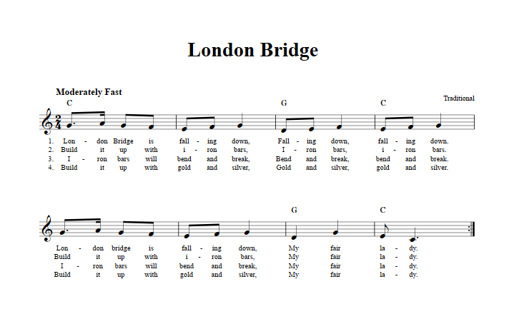 London Bridge Treble Clef Sheet Music for C Instruments