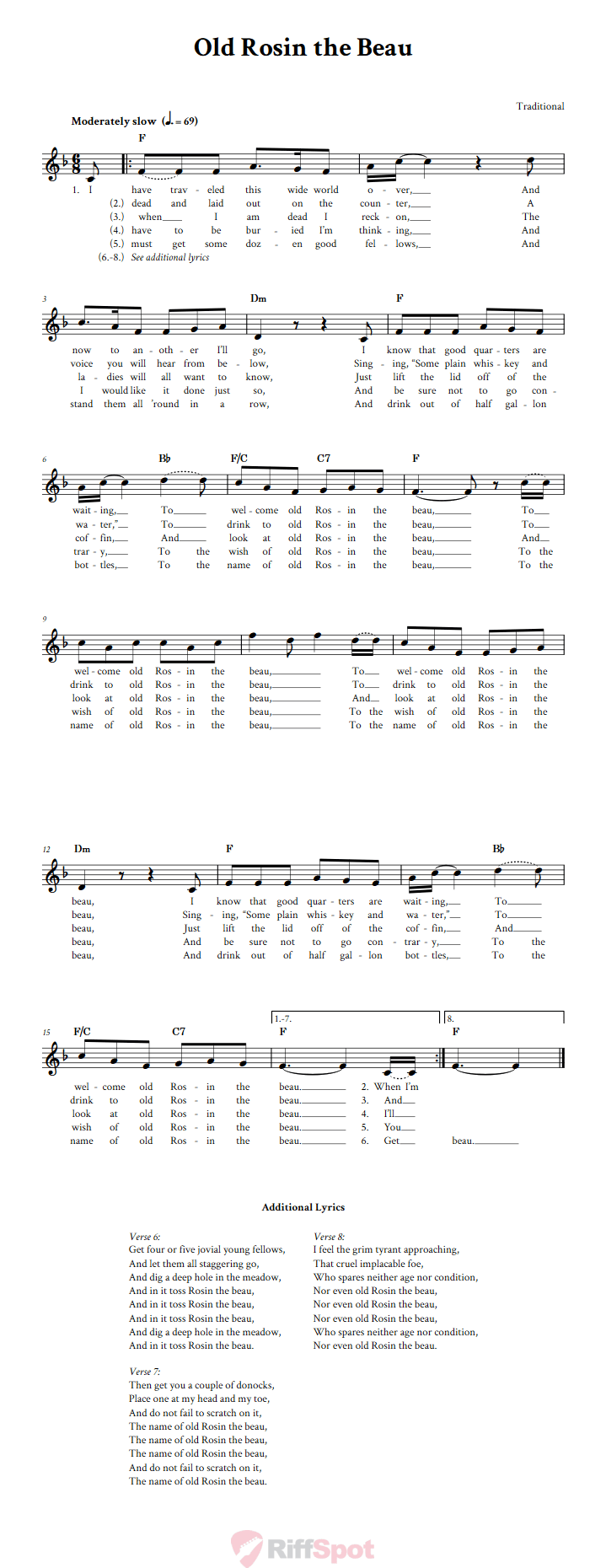 Old Rosin the Beau Treble Clef Sheet Music for C Instruments