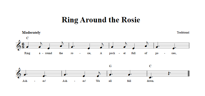 Ring Around the Rosie Treble Clef Sheet Music for C Instruments