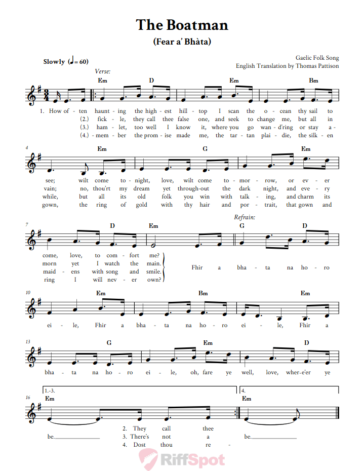 The Boatman Treble Clef Sheet Music for C Instruments