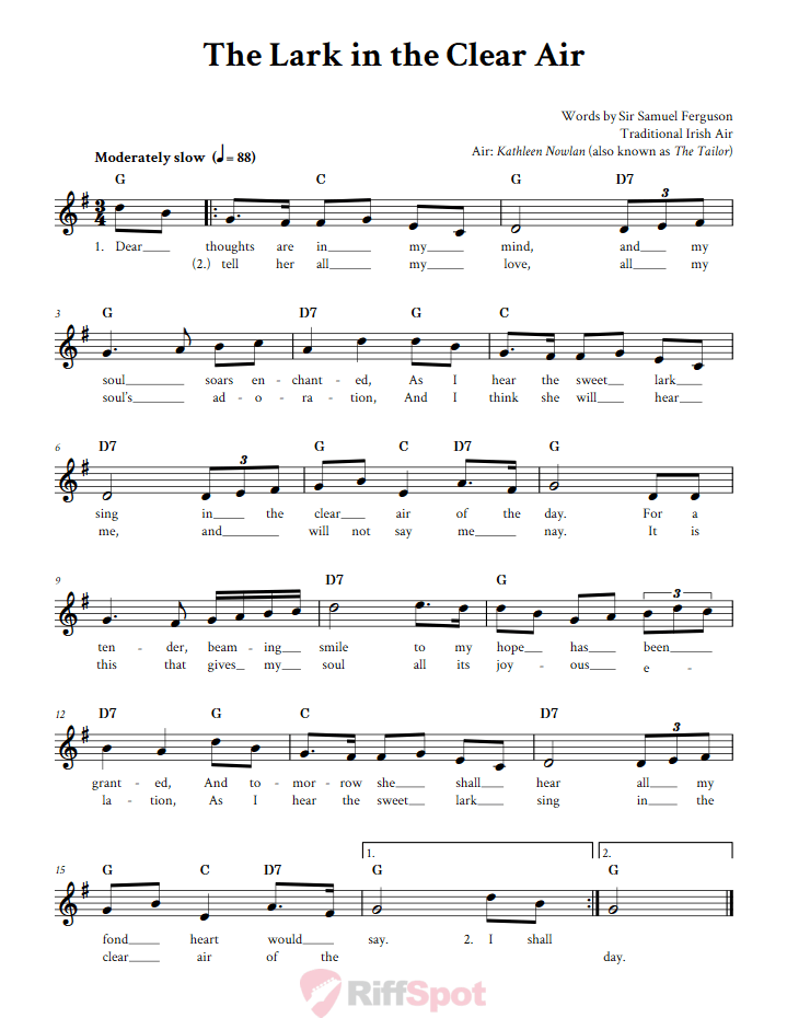 The Lark in the Clear Air Treble Clef Sheet Music for C Instruments