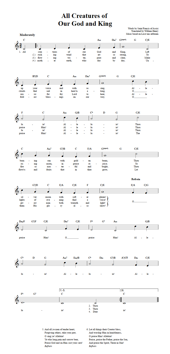 All Creatures of Our God and King Treble Clef Sheet Music for E-Flat Instruments