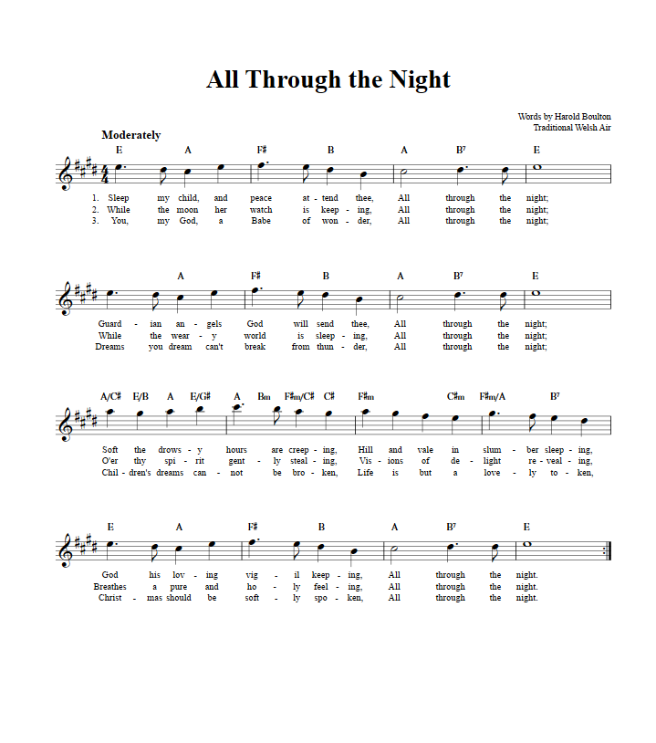 All Through the Night Treble Clef Sheet Music for E-Flat Instruments