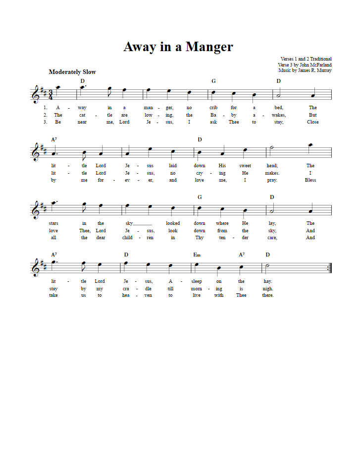 Away in a Manger Treble Clef Sheet Music for E-Flat Instruments
