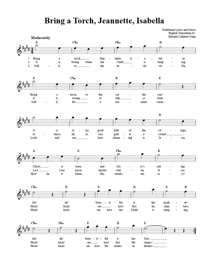 Bring a Torch, Jeannette, Isabella Treble Clef Sheet Music for E-Flat Instruments