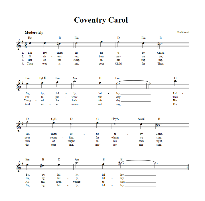 Coventry Carol Treble Clef Sheet Music for E-Flat Instruments
