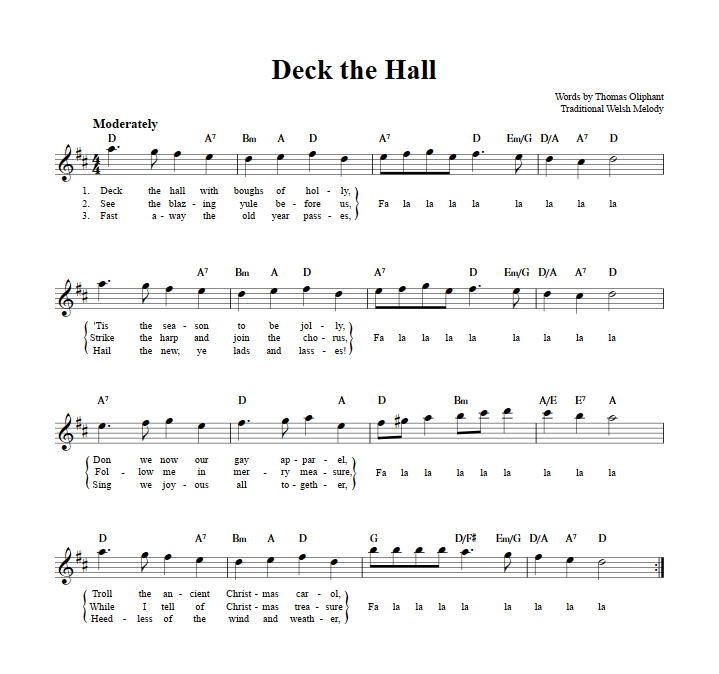 Deck the Hall Treble Clef Sheet Music for E-Flat Instruments