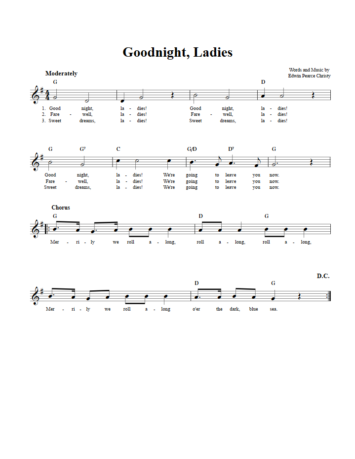 Goodnight, Ladies Treble Clef Sheet Music for E-Flat Instruments