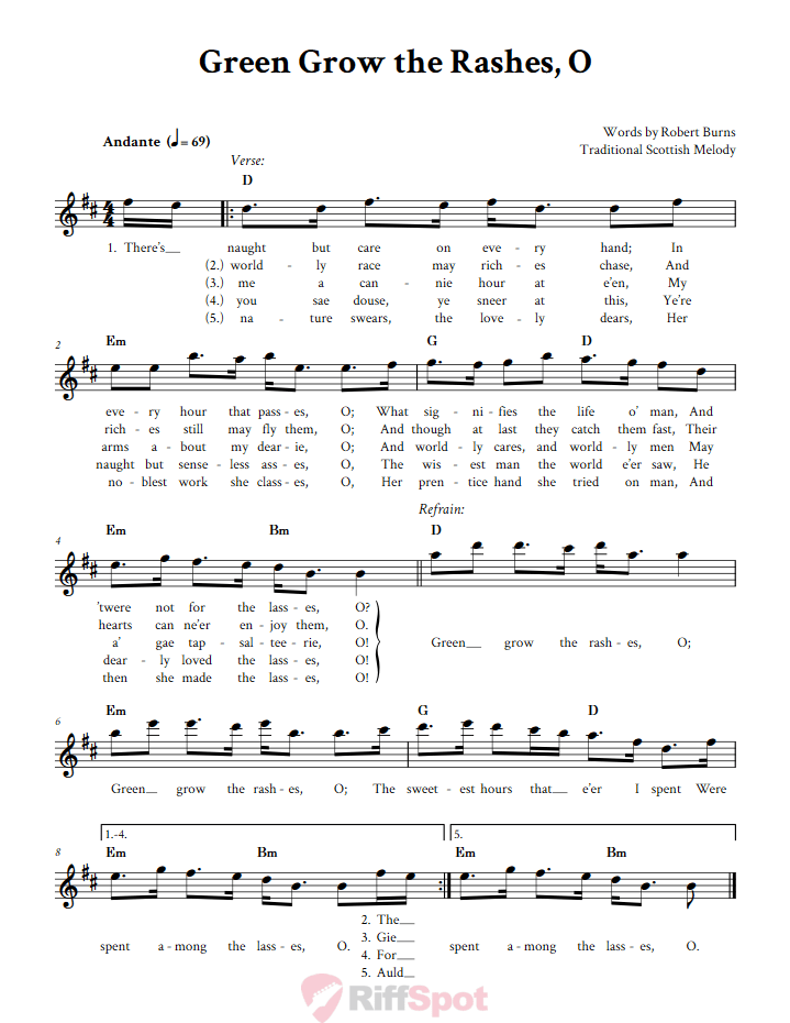Green Grow The Rashes, O Treble Clef Sheet Music for E-Flat Instruments
