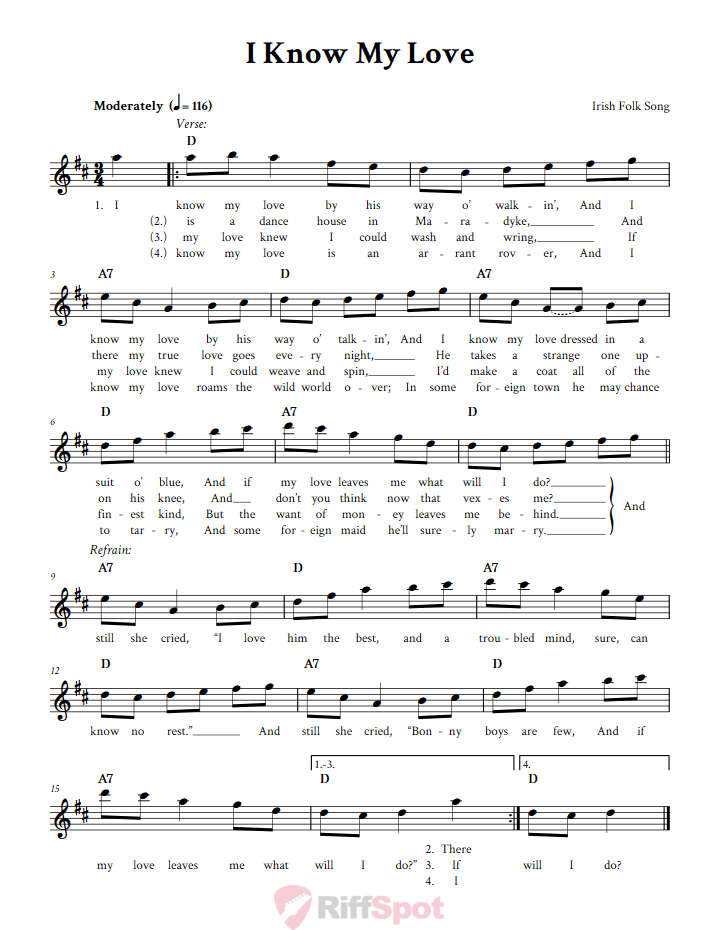 I Know My Love Treble Clef Sheet Music for E-Flat Instruments