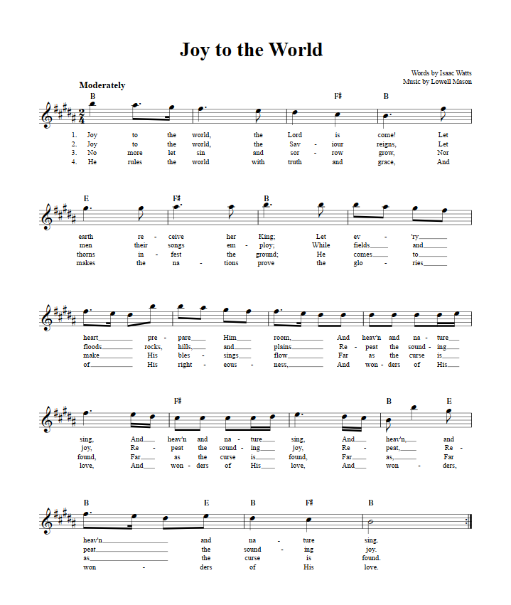 Joy to the World Treble Clef Sheet Music for E-Flat Instruments