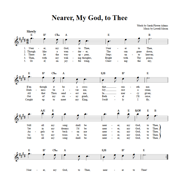 Nearer, My God, to Thee Treble Clef Sheet Music for E-Flat Instruments