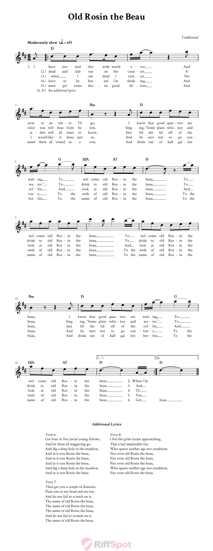 Old Rosin the Beau Treble Clef Sheet Music for E-Flat Instruments