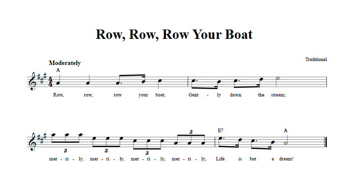 Row, Row, Row Your Boat Treble Clef Sheet Music for E-Flat Instruments