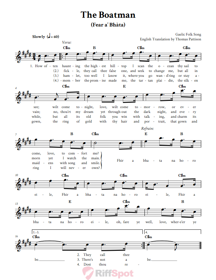 The Boatman Treble Clef Sheet Music for E-Flat Instruments