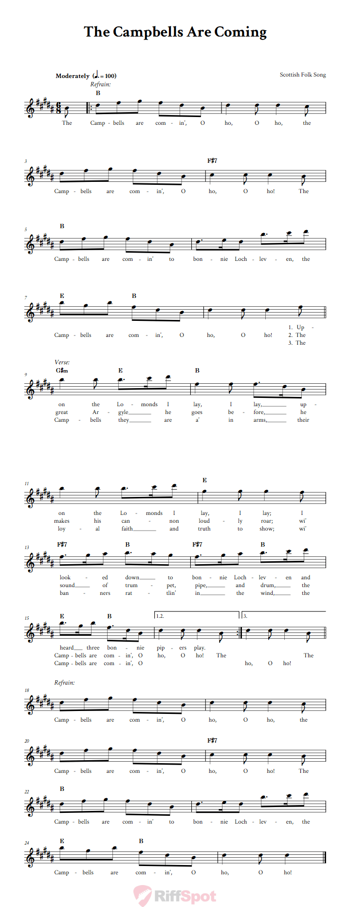 The Campbells Are Coming Treble Clef Sheet Music for E-Flat Instruments