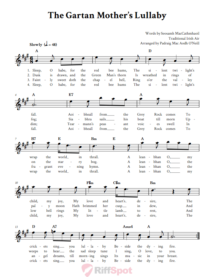 The Gartan Mother's Lullaby Treble Clef Sheet Music for E-Flat Instruments
