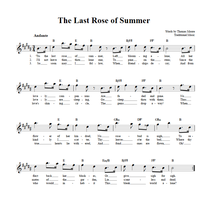 The Last Rose of Summer Treble Clef Sheet Music for E-Flat Instruments