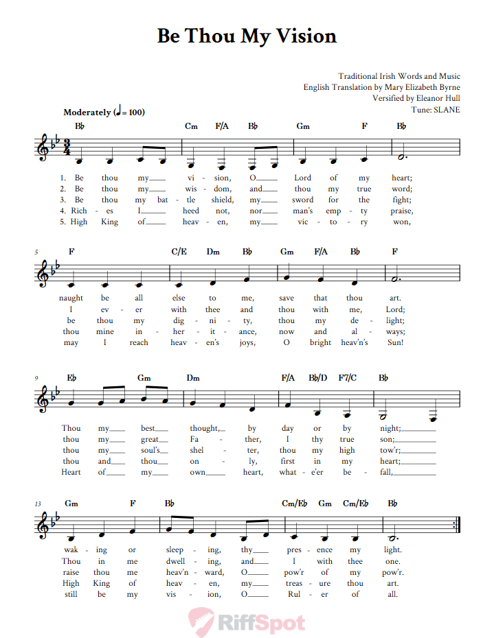 Be Thou My Vision Treble Clef Sheet Music for F Instruments